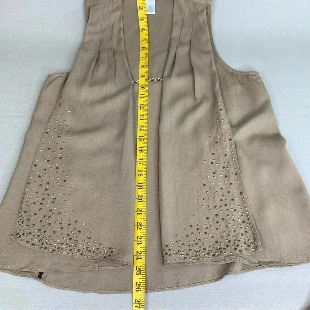Cache Silk Blend Sleeveless Open Front Studded Vest Women Size M Brown Waterfall